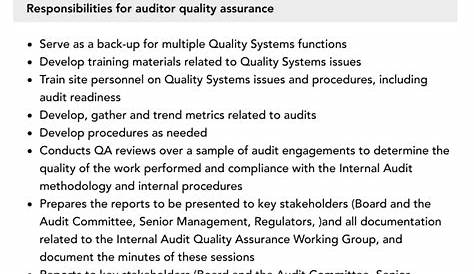Auditor Quality Assurance Job Description | Velvet Jobs