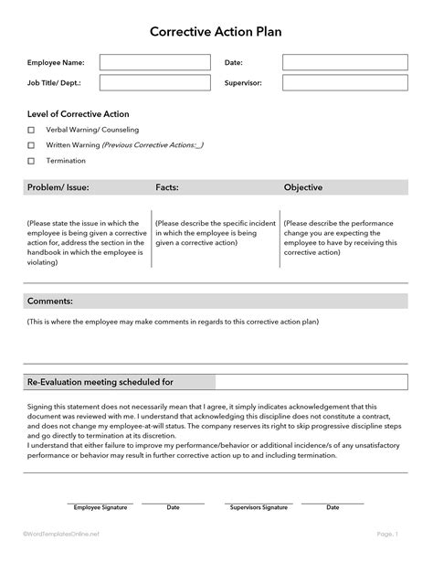 quality corrective action form template