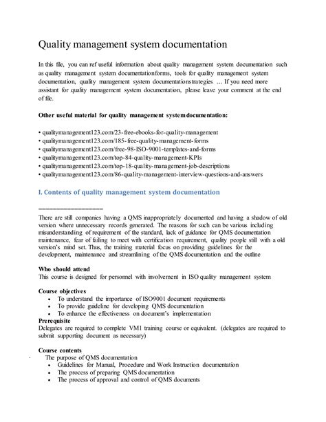 quality management system documentation pdf