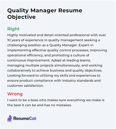 Quality Manager Objective Statement