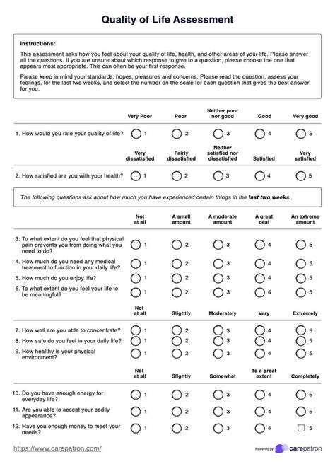 Quality Of Life Survey Template