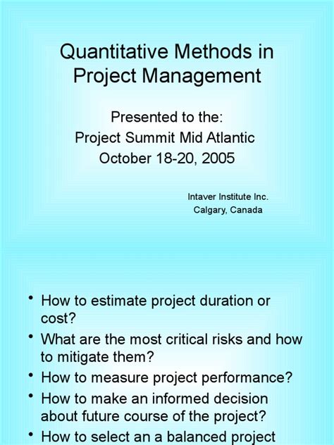 quantitative techniques in project management pdf