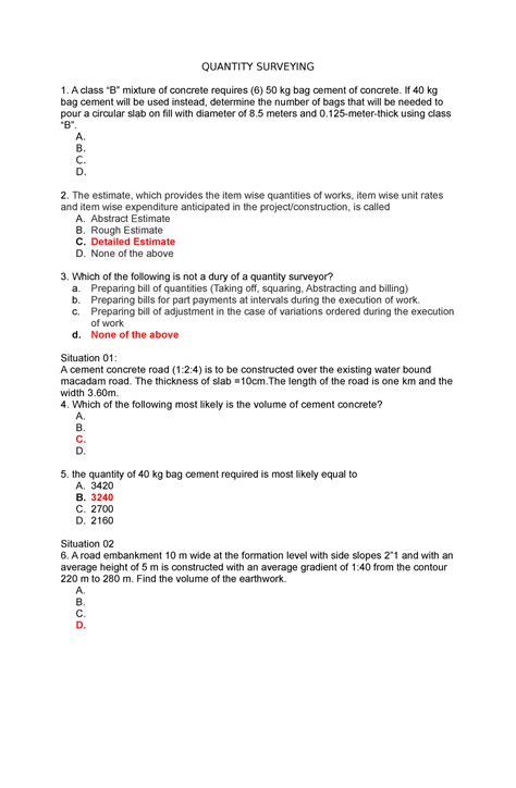 quantity surveyor exam
