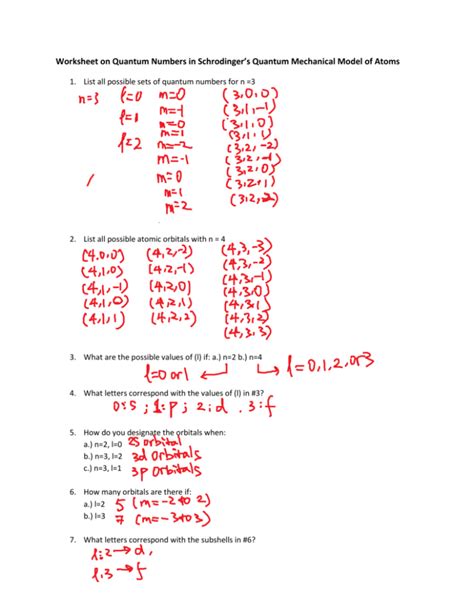 quantum numbers practice worksheet answers