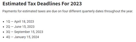 quarterly taxes due dates 2023