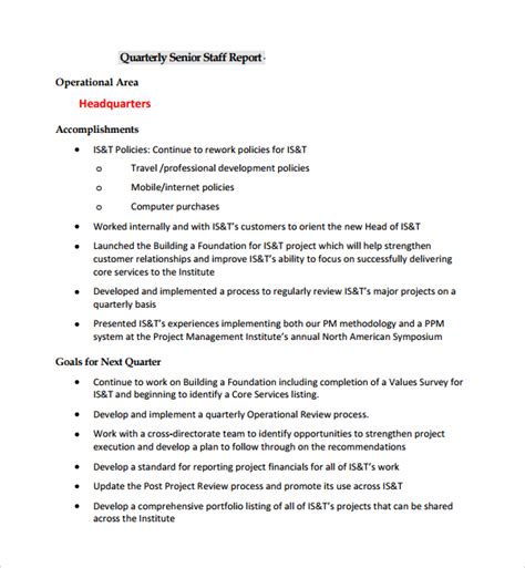quarterly work report template