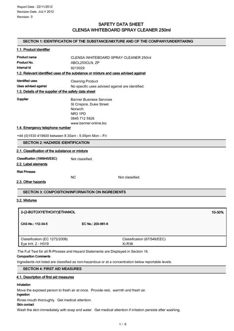 Quartet Whiteboard Cleaner Msds Sheet