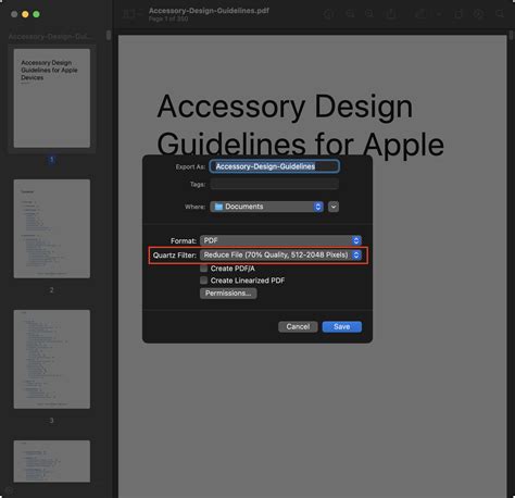 Quartz Filter Pop-Up Menu