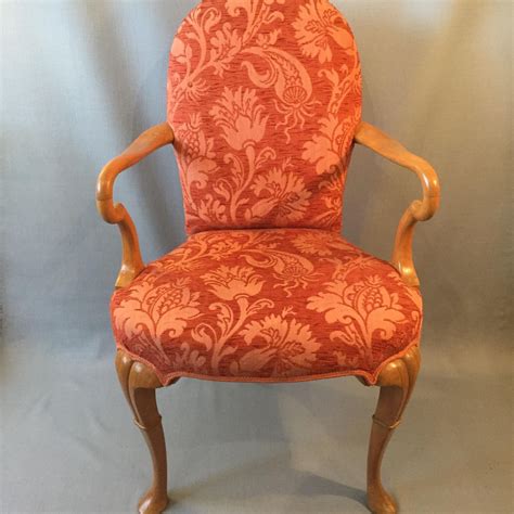 Upholstered Queen Anne Style Chair. Wood and Hogan