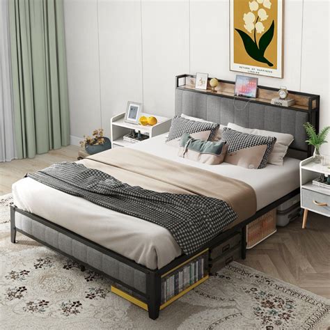 Queen Bed Frame With Bedside Tables
