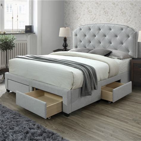 queen bed frame with drawers and headboard