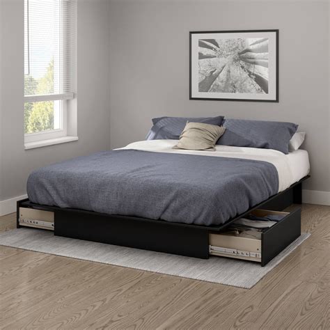 queen platform bed frame with storage drawers