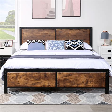 queen size bed frame metal and wood