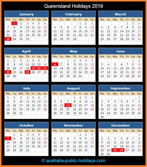 queensland public holidays 2019