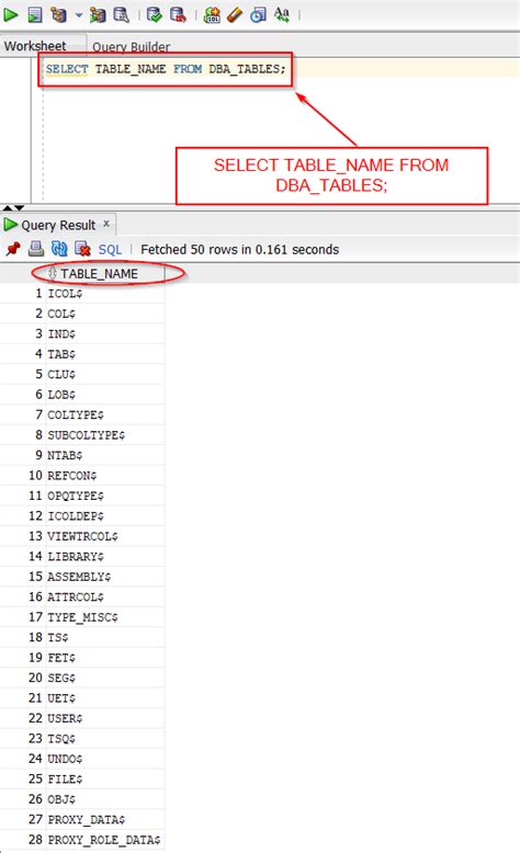 Query To List Tables In Database Oracle