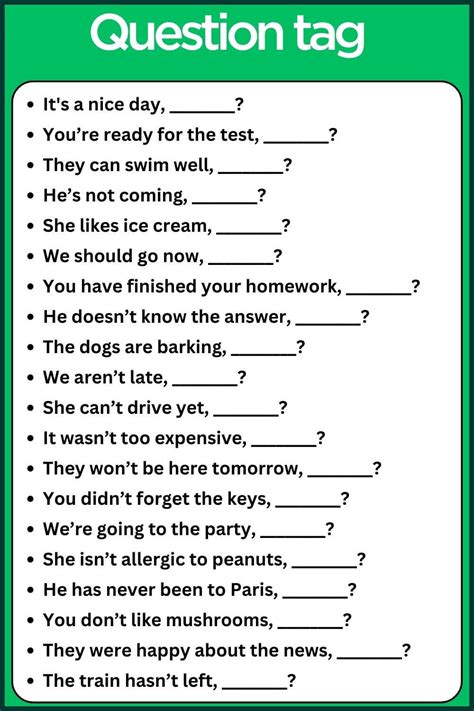 Question Tag Examples With Answers Class 10