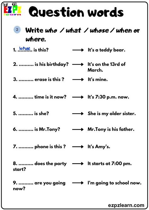 question words exercises for beginners