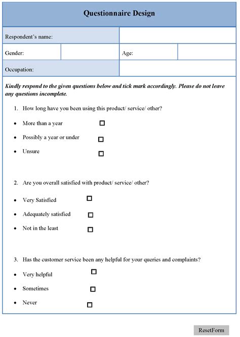 questionnaire layout examples
