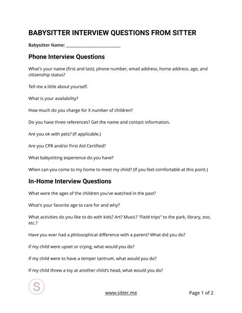 Questions To Ask Babysitter Interview