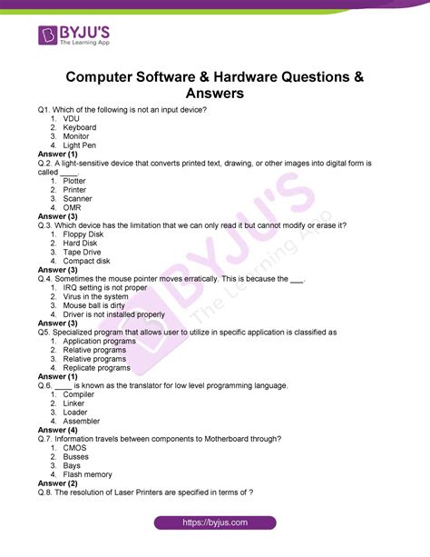 Questions On Computer Hardware And Software Pdf