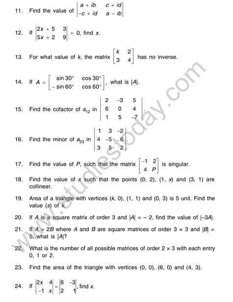 Questions On Matrices And Determinants Class 12
