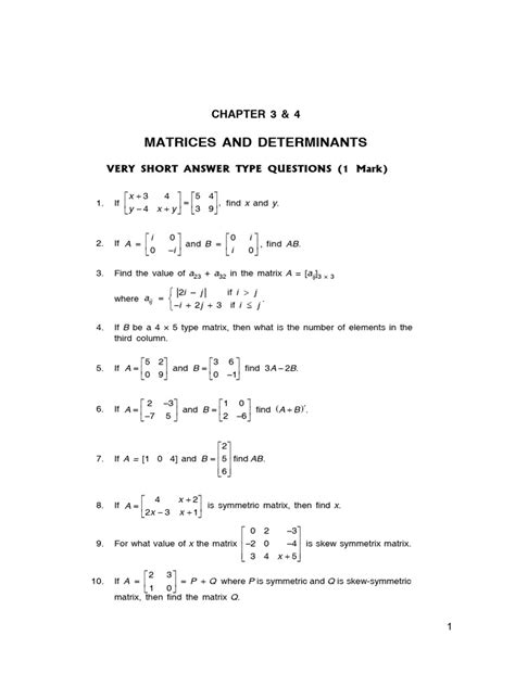 Questions On Matrices And Determinants Pdf
