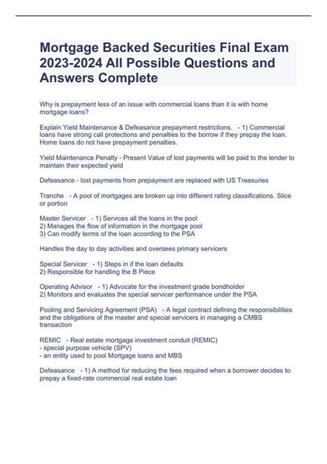 Questions On Mortgage Backed Securities