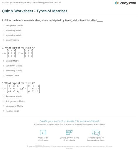 Questions On Types Of Matrices