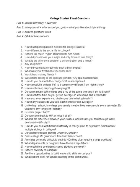 questions to ask a student panel