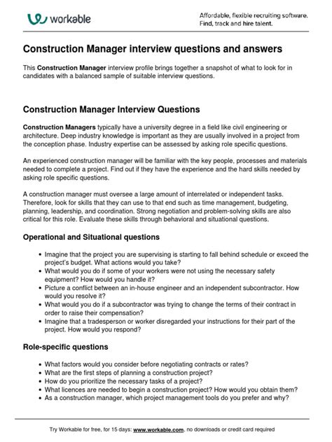 questions to ask in a construction project manager interview