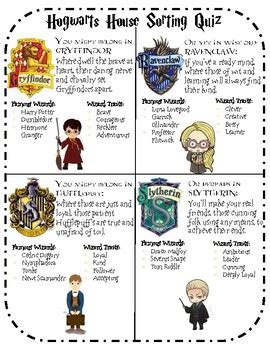 quick harry potter house sorting test