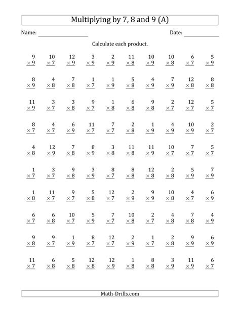Quick Multiplication Math Problem Worksheet