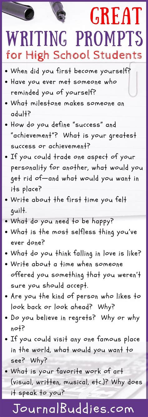 quick write prompts for high school students