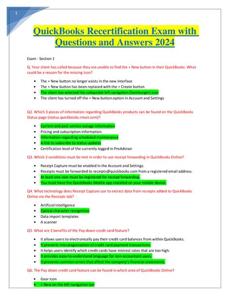 Quickbooks Exam Questions And Answers