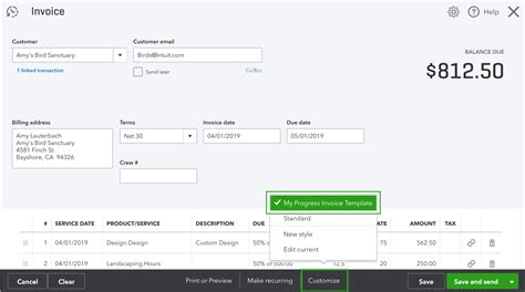 quickbooks print invoice with balance due