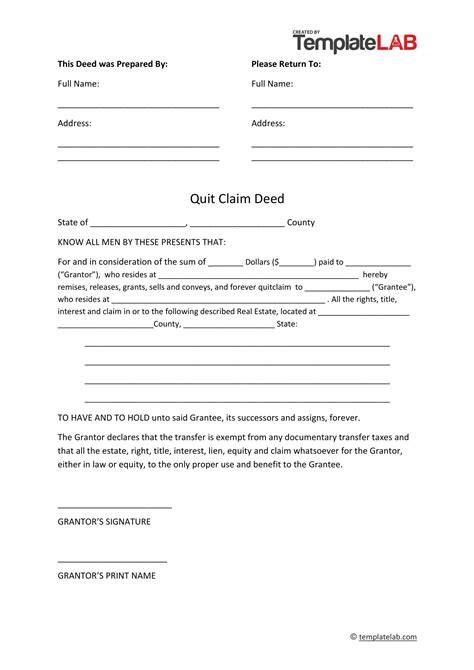 quit claim deed form template