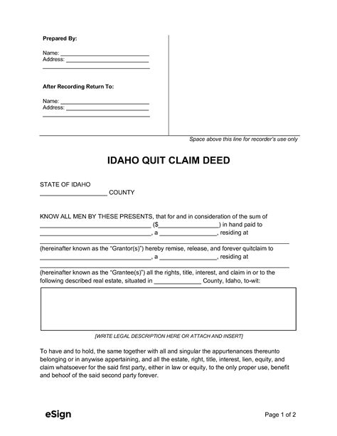 Quitclaimdeed Idaho Printable Form
