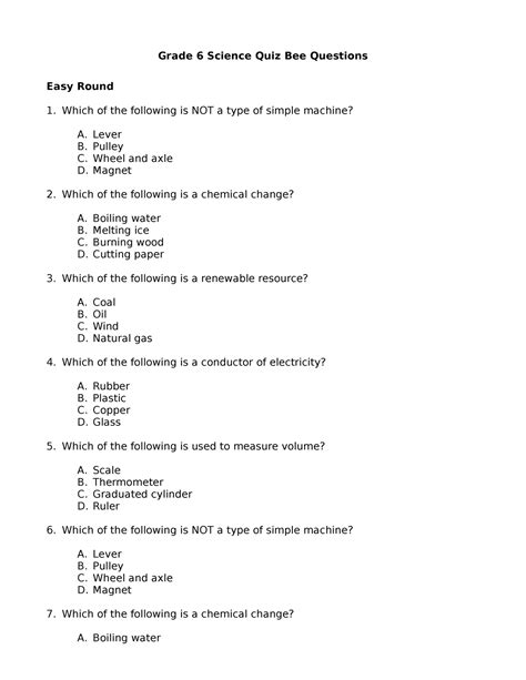 quiz bee questions with answers science