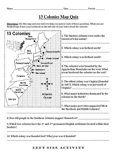 quiz on the 13 colonies