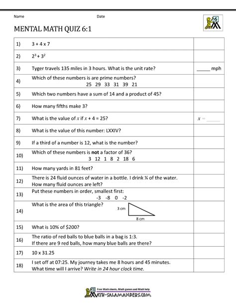quiz questions for class 6 with answers