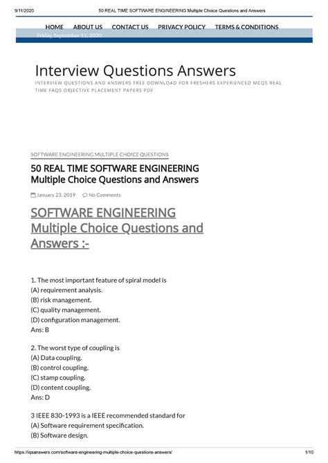 quiz questions for software engineering with answers