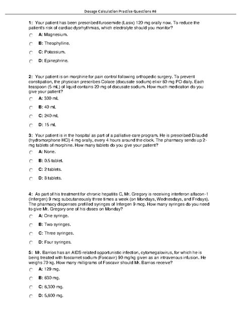 quizlet ati dosage by weight test