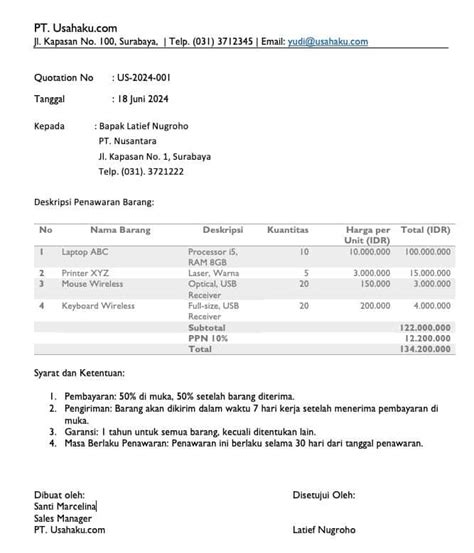 Cara Membuat Quotation Penawaran Excel Warga.Co.Id
