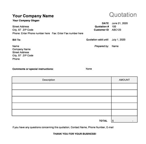 Quotation For Services Template
