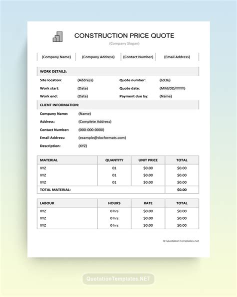 quotation format for construction work in word