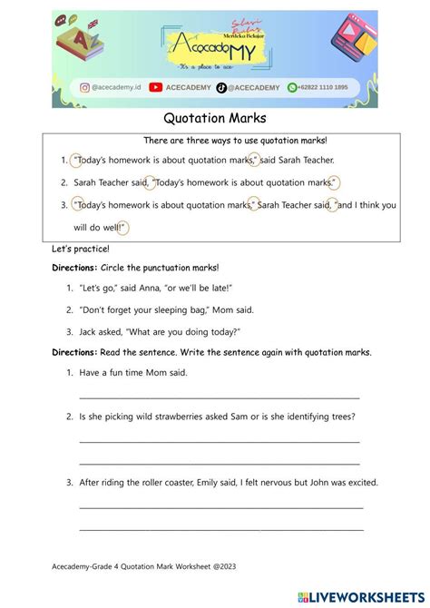Quotation Marks Worksheets For Grade 4