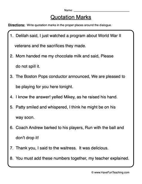 Quotation Practice Worksheets