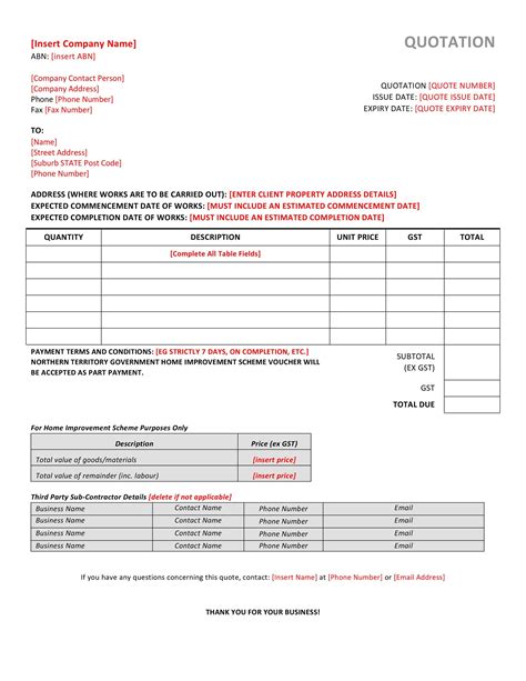 quote example template word