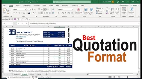 quote in excel format