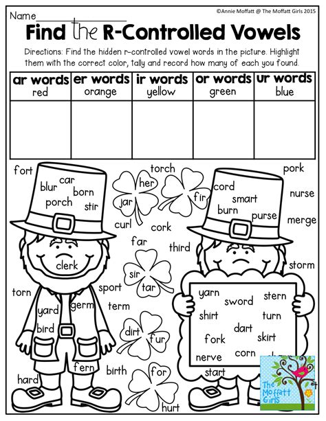 r controlled vowels worksheet free